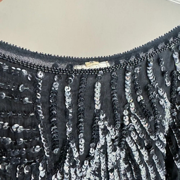 Vintage Frank Usher  Black All Over Sequin Sparkly Half Sleeve Top S - Picture 6 of 7
